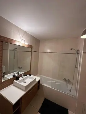 a bathroom with a sink and a shower and a tub at Les Jardins de Louis in Cannes