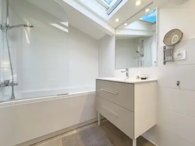a bathroom with a sink and a toilet and a skylight at Tony Allard By Winsome Destination 4B in Cannes