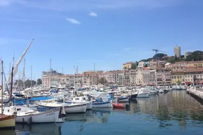 a bunch of boats are docked in a harbor at C096-Apt overlooking the Old Port the view is magical in Cannes