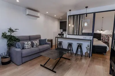 a living room with a couch and a table at Merveilleux appartement - Proche de la Croisette ! in Cannes
