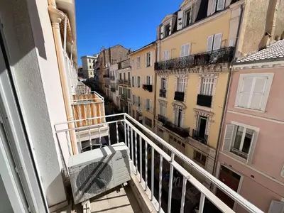 a balcony of a building with a bench on it at C067-Beau Studio a 100 m des plages et proche Palais in Cannes
