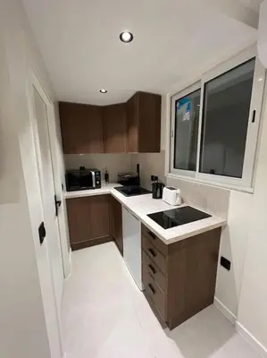 a small kitchen with a sink and a window at Appartement cannes centre à 3 minutes du palais des festivals in Cannes