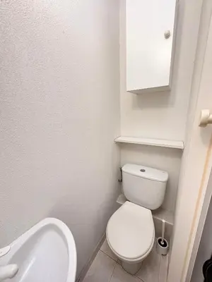 a small bathroom with a toilet and a sink at Charming Apartment in Cannes 10-min to beach in Cannes
