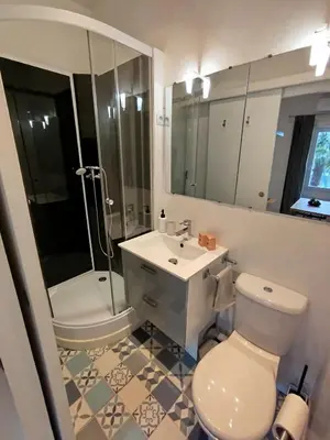 a bathroom with a toilet and a sink and a shower at 2 pièces Cannes centre in Cannes