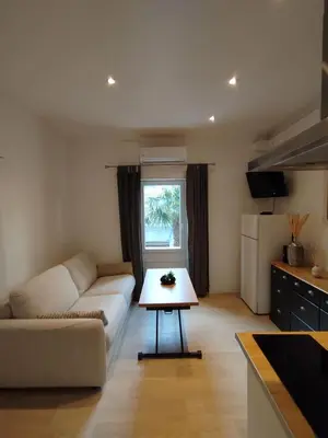 a living room with a couch and a table at 2 pièces Cannes centre in Cannes