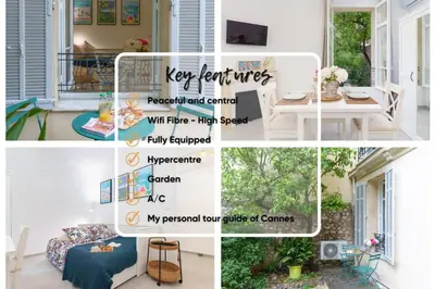 a collage of photos of a house with a porch at Le Bosquet - Quiet - Hypercentre - AC - Garden in Cannes