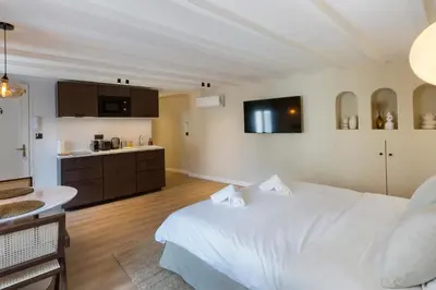 a bathroom with a sink and a shower and a toilet at Luxury suite Forville - Cannes center in Cannes