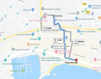 a map of the city of dublin with attractions at Couronne de Joséphine - 10 mn à pied du Palais et plages, charme et authenticité in Cannes