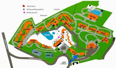 a map of the campus of a park at CANNES Appartement - terrasse, jardin prive, parking, piscine, climatisation in Cannes