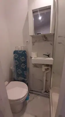 a small bathroom with a toilet and a sink at Winter Palace Beauséjour in Cannes