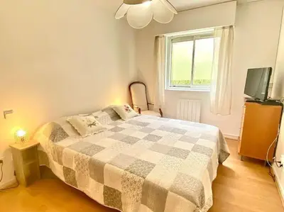 a bedroom with a large bed and a television at Cannes Résidence Passy avec Piscine in Cannes