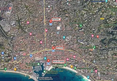 a map of a city with red highlighted at Cannes Résidence Passy avec Piscine in Cannes
