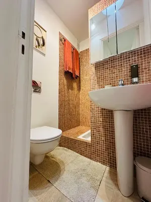 a bathroom with a white sink and a toilet at Charmant Studio à 5 minutes des plages in Cannes