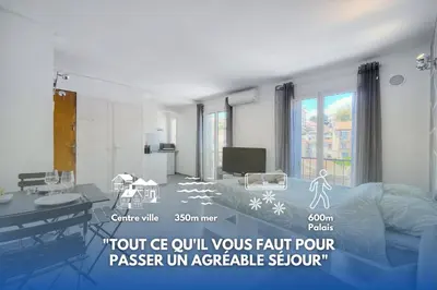 a rendering of a bedroom with a bed and a tv at Le Eve- 350M mer- 600 Palais-VCA in Cannes
