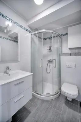 a bathroom with a shower and a toilet and a sink at Le Eve- 350M mer- 600 Palais-VCA in Cannes
