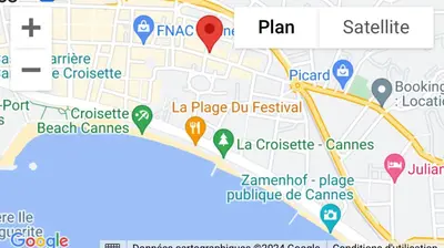 a map showing the location of the park at Cannes plage 2 pièces Croisette centre ville in Cannes