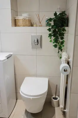 a bathroom with a white toilet and a plant at Appartement à 10min à pied Palais Festivals in Cannes