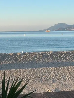 a sandy beach with a large body of water at Elegant studio a 50m de la Croisette et ses plages - Ada Serenity Beach in Cannes