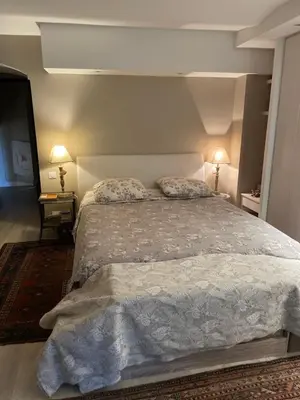 a bedroom with a large bed with two pillows at Valbois in Cannes