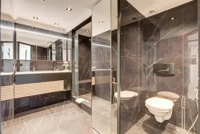 a bathroom with a toilet and a shower at Croisette sea view in Cannes