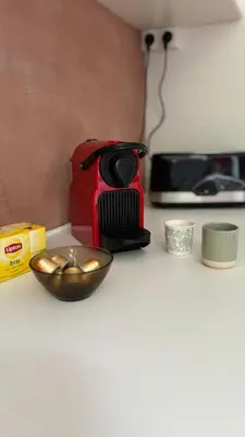 a counter top with a bowl of food and a toaster at Appartement - Cannes proche Croisette avec jardin in Cannes