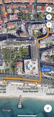 a map of a city with a beach and the ocean at Appartement Cannes Centre Proche de la Croisette! in Cannes