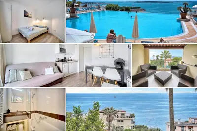 a collage of photos of a hotel with a pool at Eva - Piscine - Terrasse - VCA in Cannes