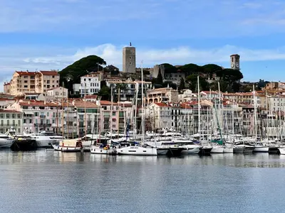 a bunch of boats are docked in a harbor at Beautiful apartment Cannes center terrace parking in Cannes