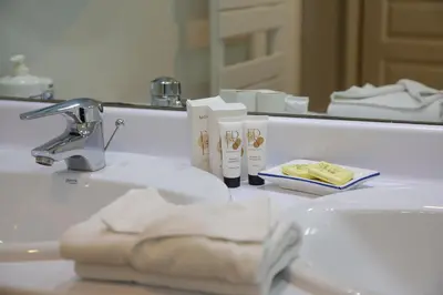 a bathroom sink with a towel and a mirror at Le Palazzio by Connexion in Cannes
