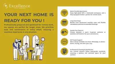 a brochure for a home based website with illustrations of people at The Artists’ Retreat – Comfort in the Heart of Cannes in Cannes