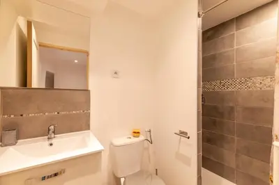 a bathroom with a toilet and a sink and a shower at La Suquétane - Appt proche plage Cannes in Cannes