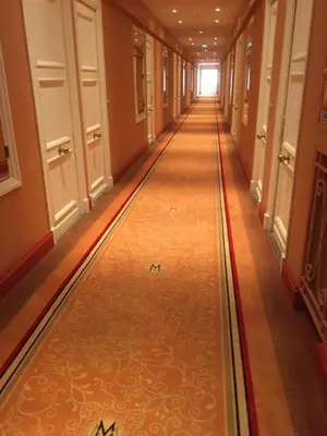 a hallway in a building with a floor that looks like a long corridor at Cannes Croisette Miramar escape in Cannes