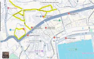 a map of a city with red dots at Chante Brise Studio in Cannes