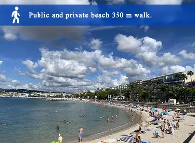 a beach with a bunch of people in the water at Charming apartment in the centre of Cannes in Cannes