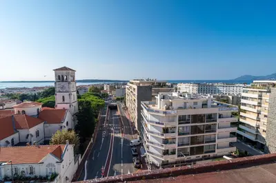 an aerial view of a city with buildings at Wow Splendide 3-4 pcs Duplex Rooftop Vue mer by Olam Properties in Cannes