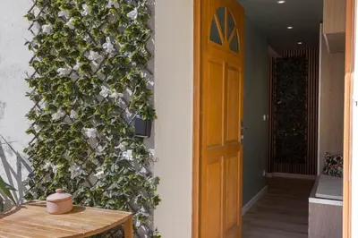 a plant is growing on a wall next to a door at Hakuna Matata Cannes - clim, plages, Palais in Cannes