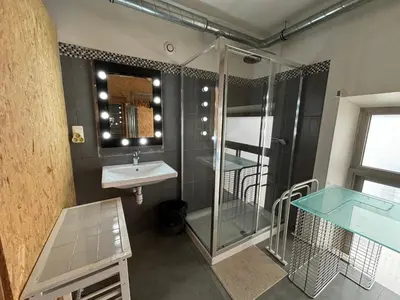 a bathroom with a shower and a sink at Radiance Private Bedroom & Breakfast in Cannes