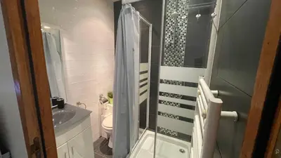 a bathroom with a shower and a toilet and a sink at Studio Suquet Near Palais Et Plages in Cannes