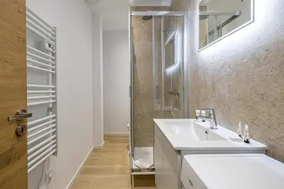 a bathroom with a sink and a shower at LE LOGIS CANNOIS au calme en centre-ville in Cannes