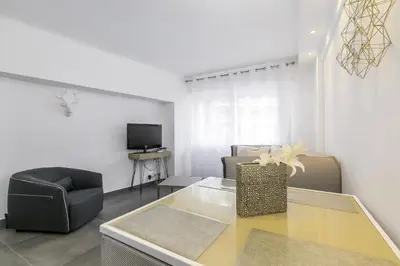 a living room with a couch and a tv at Superbe T2 lumineux dans le centre CIO1899 in Cannes