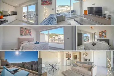 a collage of photos of a bedroom and a living room at Coco - Spacieux - Luxueux - VCA in Cannes