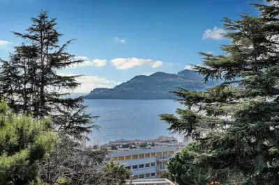 a view of a body of water with trees at Serenity by the Sea 180 Degrees Sea View and Pool in Cannes