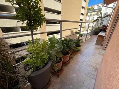 a balcony with a bunch of potted plants on it at Residence Sao Jorge in Cannes