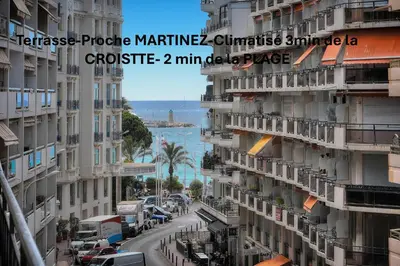 a view of a city street with buildings at Moderne 2 chambres TERRASSE, MARTINEZ CARLTON A2B249 in Cannes