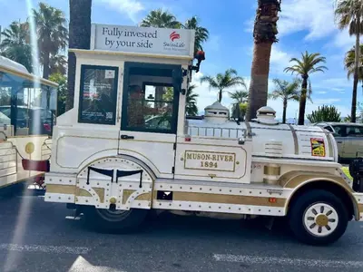 an ice cream truck parked in a parking lot at Seabatical Apartment by the beach, 2Bed and 2Baths in Cannes