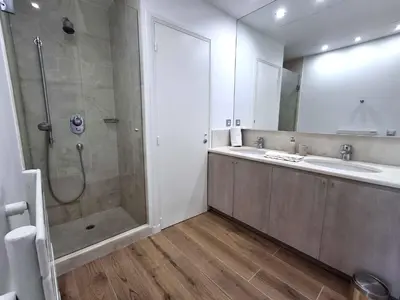 a bathroom with a shower and a sink at Villa Caribbean in Cannes