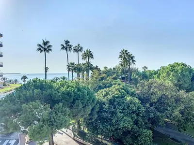 an aerial view of palm trees and the ocean at Superbe appartement terrasse vue mer 347L GLEN in Cannes