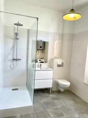 a bathroom with a shower and a toilet and a sink at Palais Gothique in Cannes