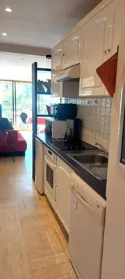 a kitchen with a sink and a stove top oven at Le Panoramique - Cannes - City Centre - Sea View - Swimming pool - Free Parking in Cannes