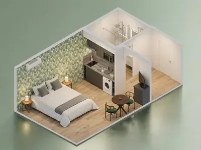 a rendering of a bedroom with a bed at L'Hippocampe - Studio - Croisette - Proche Palais in Cannes